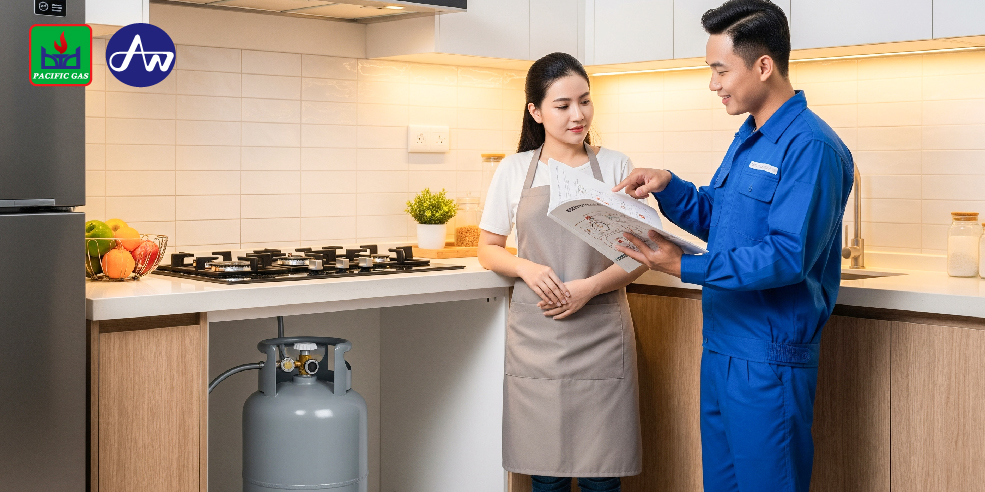 cửa hàng LPG hướng dẫn khách hàng an toàn gas