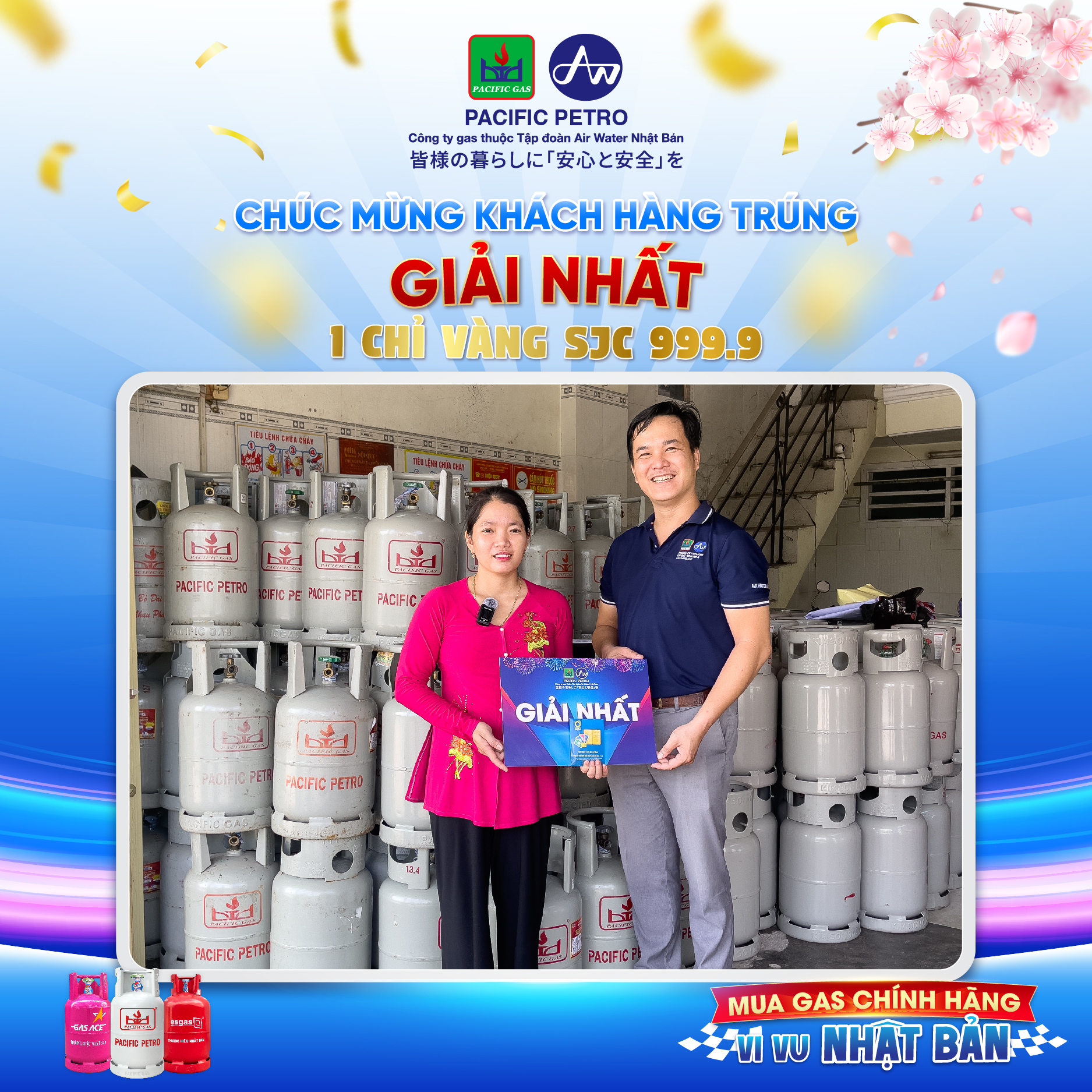 Pacific Petro chúc mừng Chị Trần Thị Thu Hương (Đồng Tháp) - Trúng giải Nhất chương trình "Mua gas chính hãng, vi vu Nhật Bản"