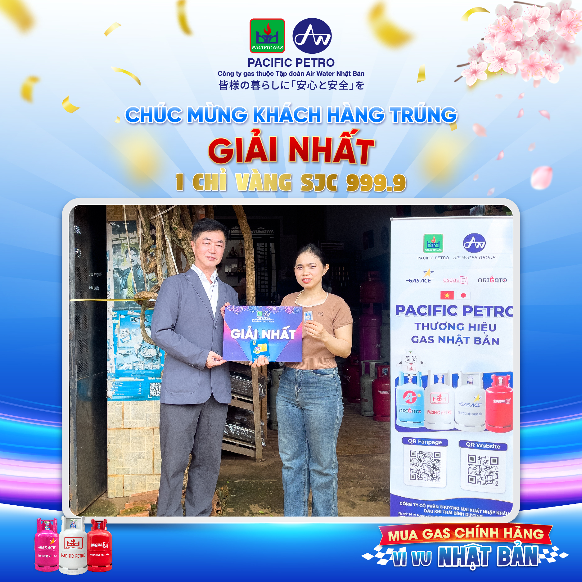 Pacific Petro chúc mừng Chị Hà Thị Mỹ Tuyền (TP Đồng Nai/ Bình Phước cũ) - Trúng giải Nhất chương trình "Mua gas chính hãng, vi vu Nhật Bản"