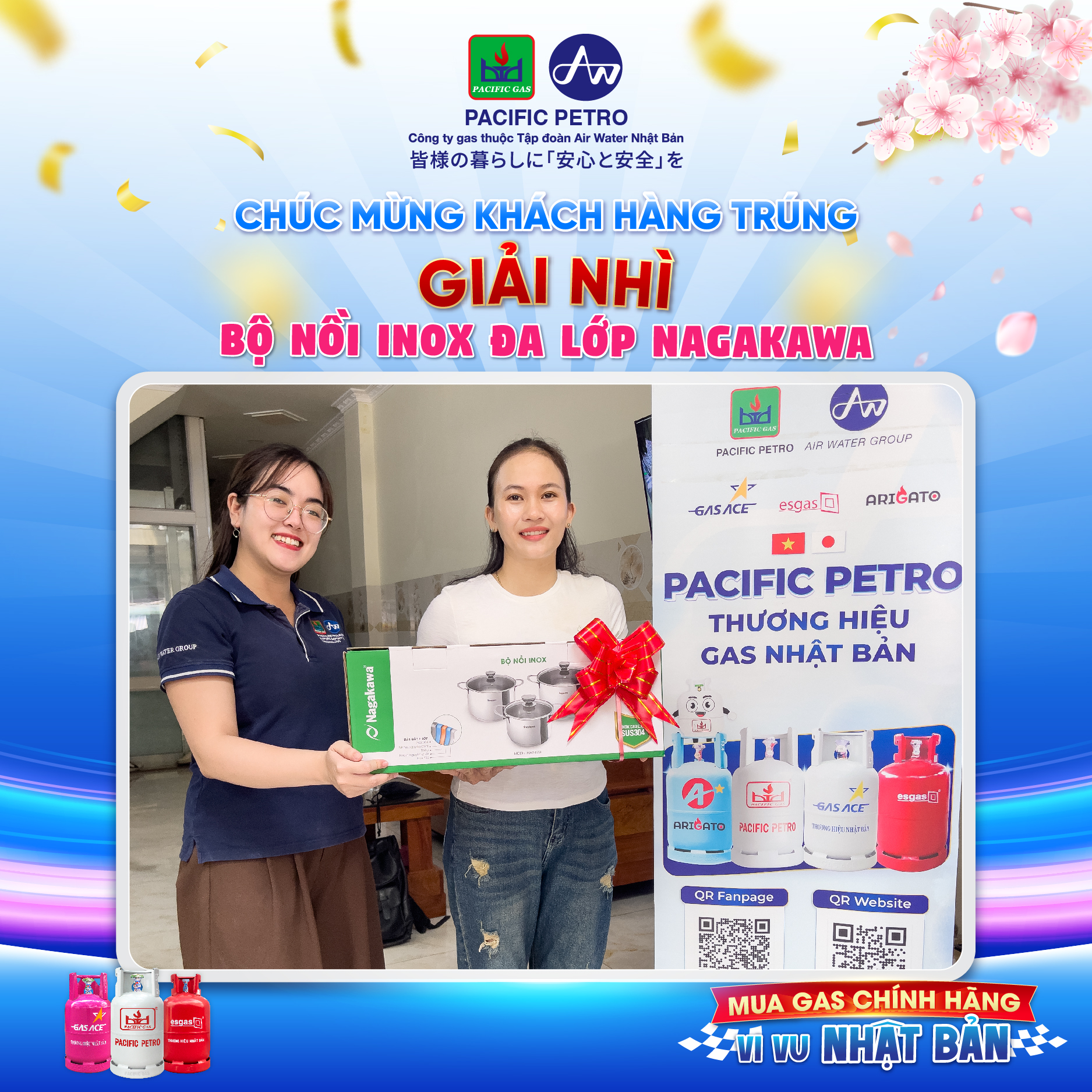 Pacific Petro chúc mừng Chị Đậu Thị Cần (TP. Hồ Chí Minh) - Trúng Giải Nhì chương trình "Mua gas chính hãng, vi vu Nhật Bản"