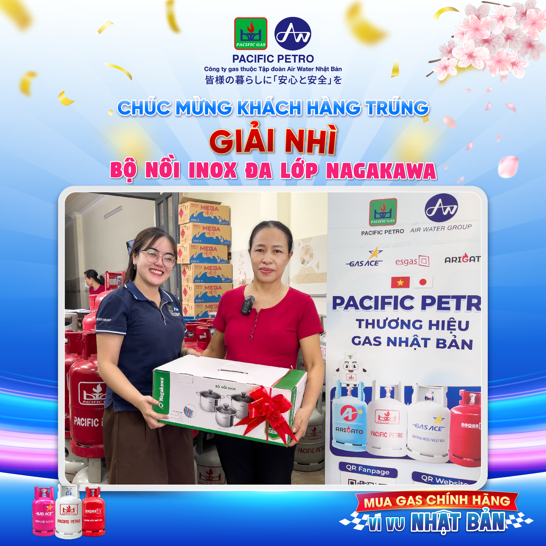 Pacific Petro chúc mừng Chị Nguyễn Thị Hoa (TP. Hồ Chí Minh) - Trúng Giải Nhì chương trình "Mua gas chính hãng, vi vu Nhật Bản"