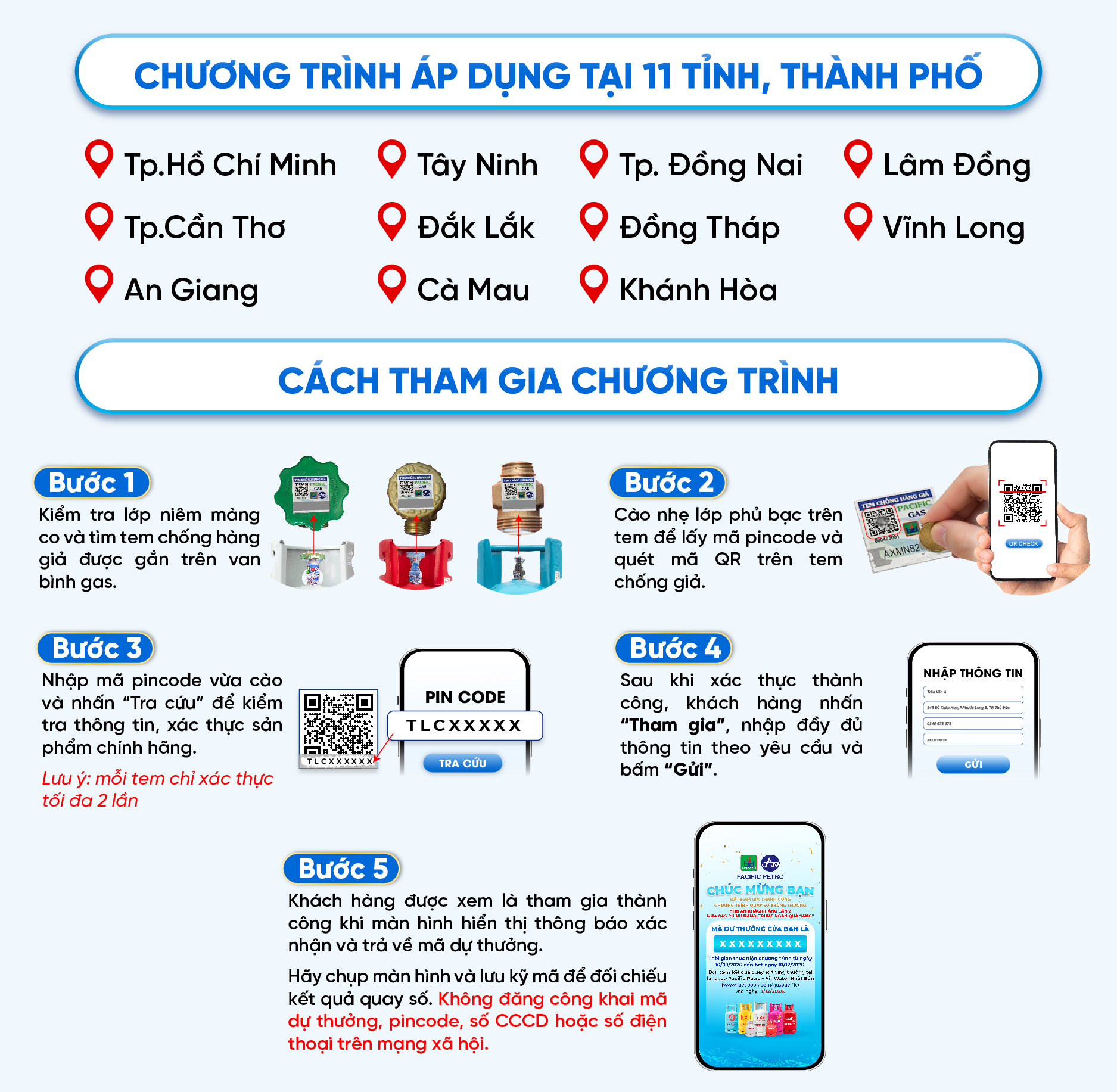 Khu vực áp dụng và hướng dẫn 5 bước nhận mã dự thưởng Pacific Petro