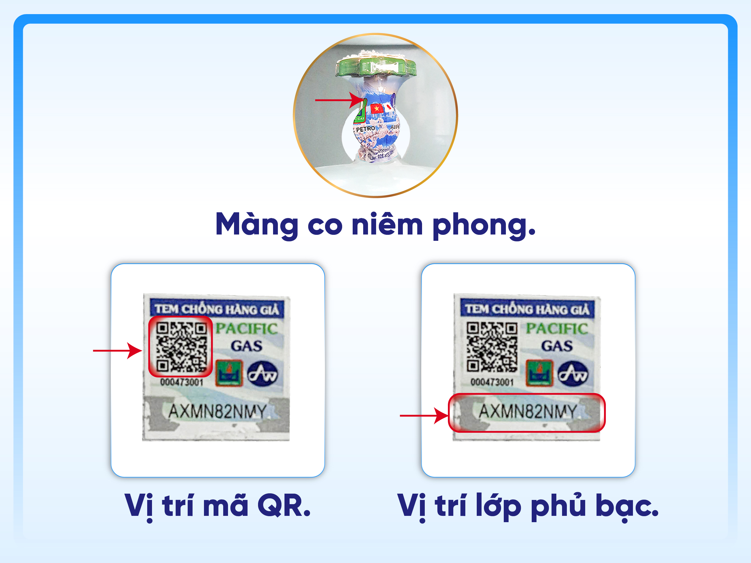 Các chi tiết cần kiểm tra trên tem và niêm phong bình gas Pacific Petro