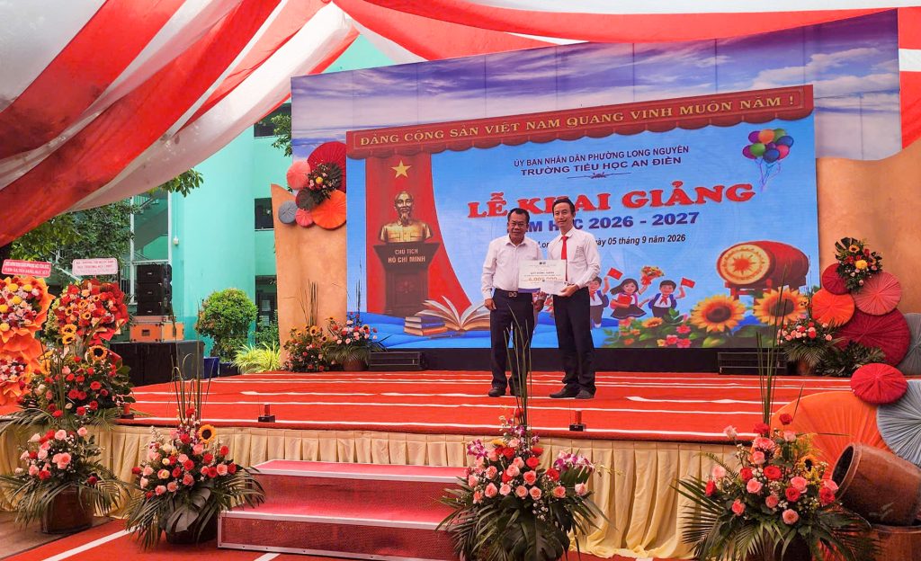 Pacific Petro trao quỹ dự án Tái chế rác nhựa – Giữ môi trường xanh trong lễ khai giảng Trường Tiểu học An Điền