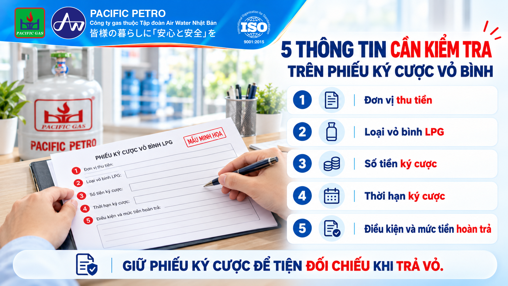 Thông tin cần kiểm tra trên phiếu ký cược vỏ bình gas