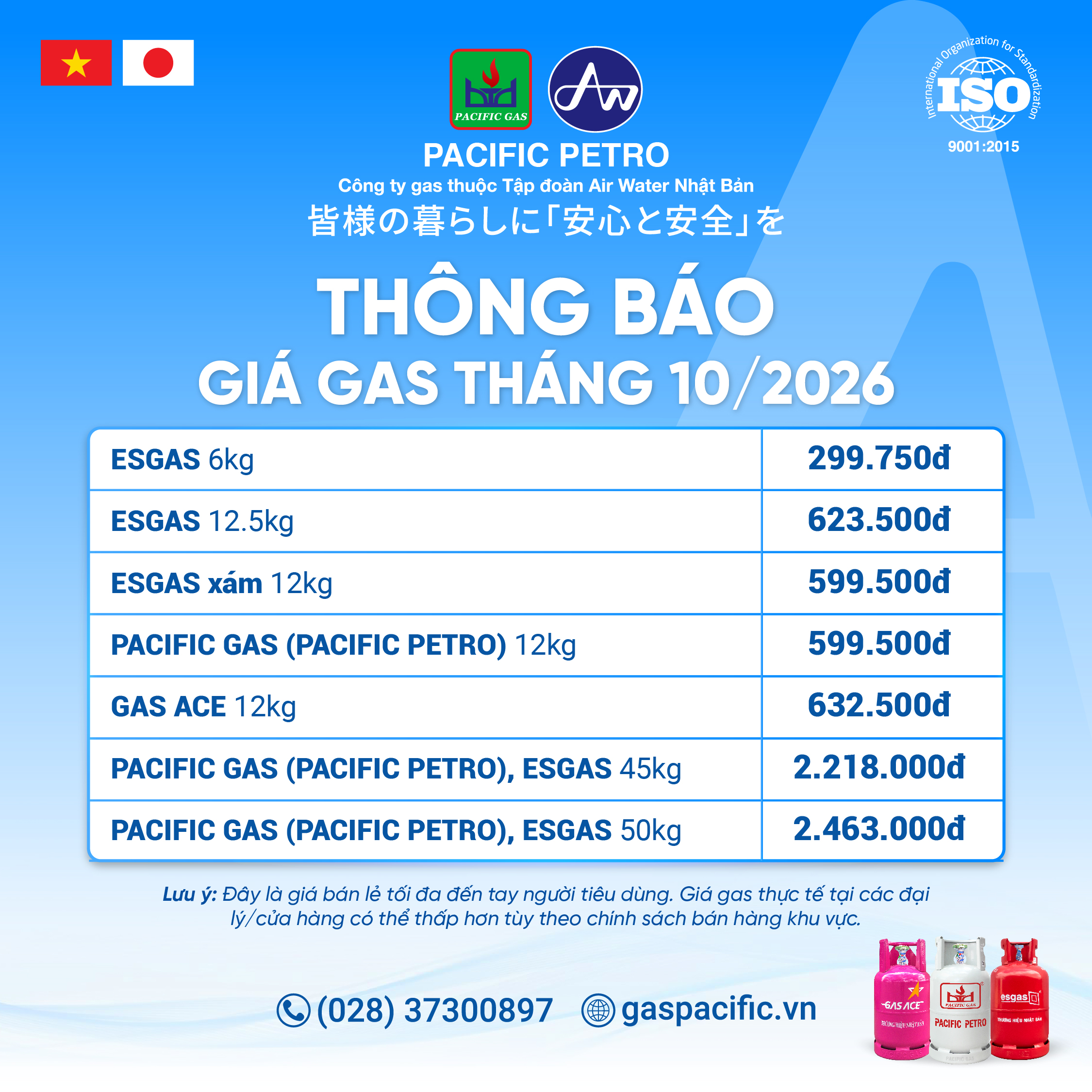 Pacific Petro Thông Báo Giá Gas Tháng 10/2026
